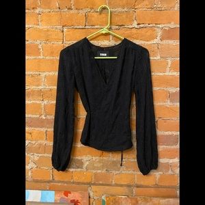 Reformation Wrap Top, sheer black embroidered, Size XS